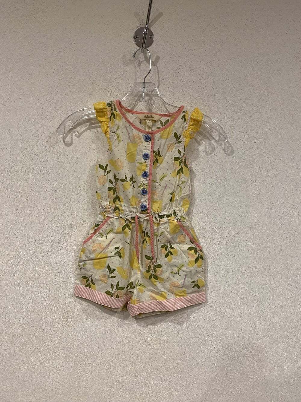 Matilda Jane Romper Girls 2T Yellow Lemon Print Polka Dot Flutter Sleeve Summer